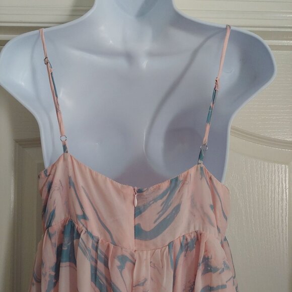 Storia Watercolor Feminine Girly Babydoll Ruffle Tiered Soft Girl Mini Dress L - Picture 10 of 14